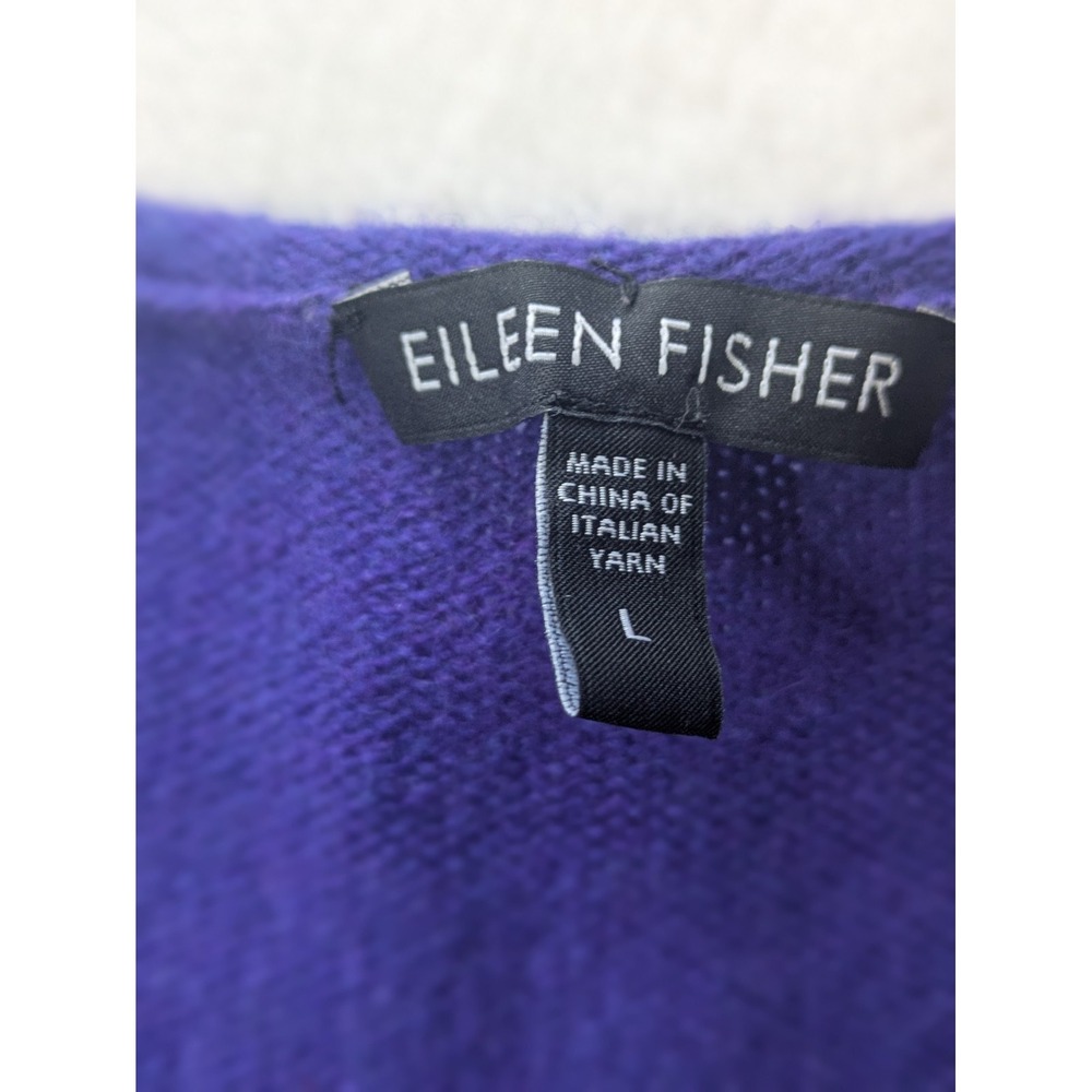 Eileen Fisher Striped Superior Yak Wool Sweater Pullover Jumper Large Blue Black - Picture 2 of 10